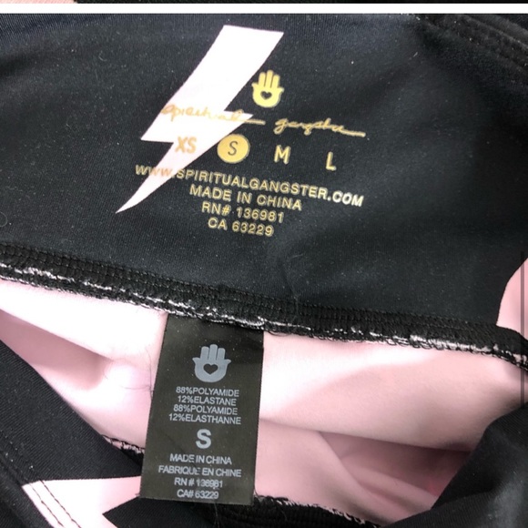 Spiritual Gangster Leggings Lightning Bolt Print Pants Black and Pink - Picture 3 of 4